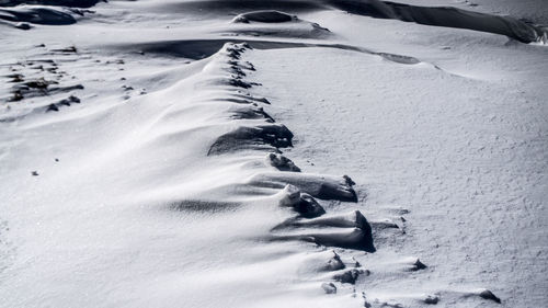 High angle view of snow on land