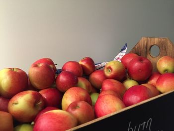 Close-up of apples in crate