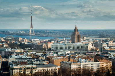 Aerial view of city at waterfront