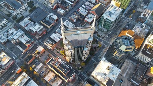 High angle view of buildings in city