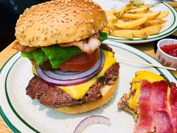 Close-up of burger on plate