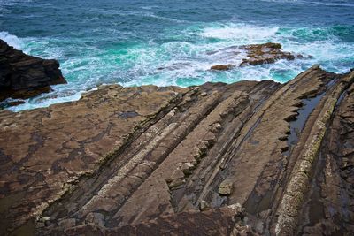 High angle view of rocky beach