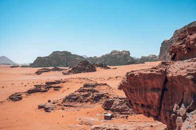 Scenic view of desert against clear sky