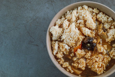 High angle view of breakfast served in bowl