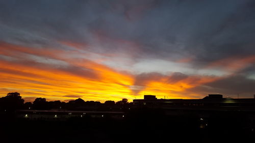 Silhouette of buildings at sunset