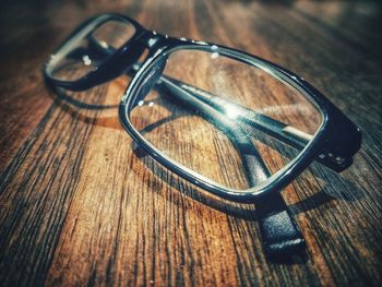 High angle view of eyeglasses on table