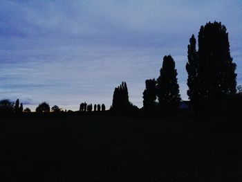 Silhouette trees on landscape against sky