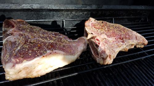 Close-up of meat on barbecue grill