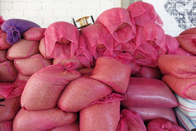 High angle view of pink for sale in market