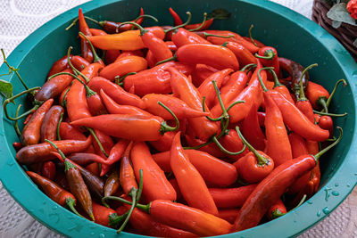 High angle view of vegetables in container