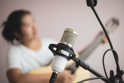 Low angle view of microphone