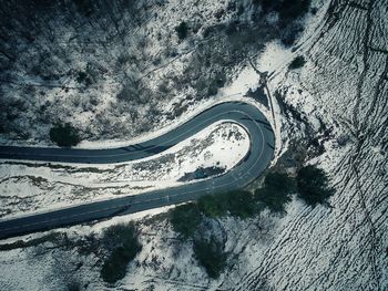 High angle view of snow on road