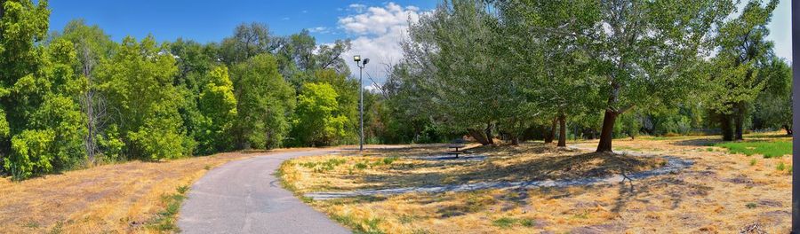 Road amidst trees against sky