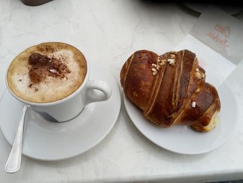 High angle view of breakfast on table