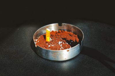 High angle view of dessert in plate on table