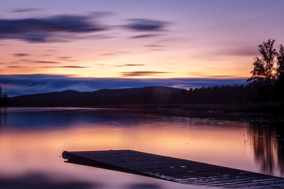 Scenic view of lake against sky during sunset