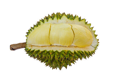 Close-up of lemon slice against white background