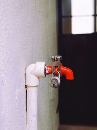 Close-up of pipe on wall