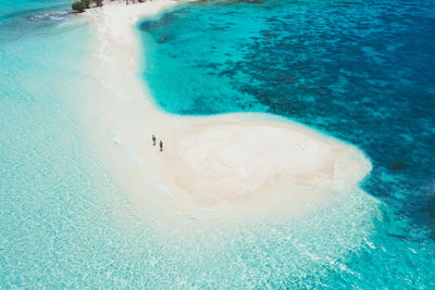 Drone view of couple at beach on sunny day