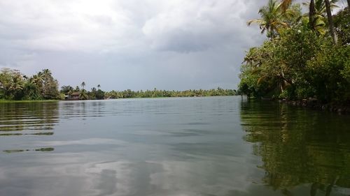 Scenic view of lake and trees against sky