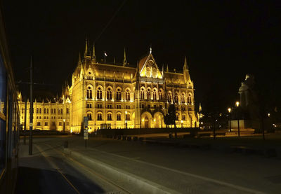 Facade of historical building at night