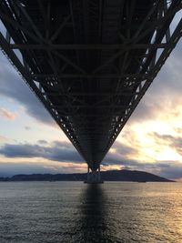 Bridge over river against cloudy sky