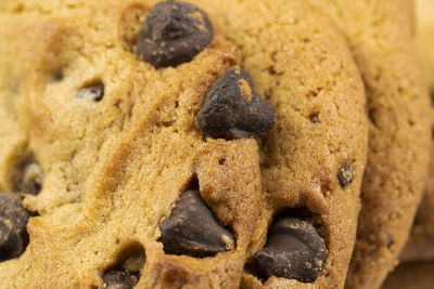 Freshly baked chocolate chip cookies close-up