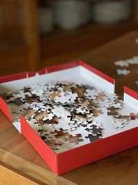 High angle view of food on table