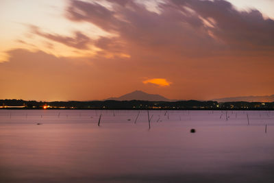 Scenic view of lake against sky during sunset