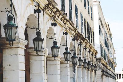 Lanterns hanging from historic building