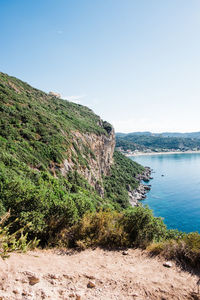 Scenic view of sea against clear sky