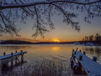 Scenic view of lake against sky during sunset