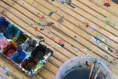 High angle view of palette on table