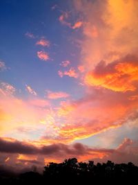 Low angle view of silhouette trees against dramatic sky