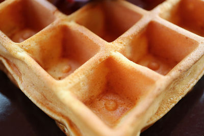High angle view of waffle on table