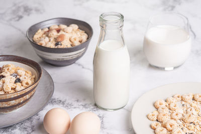 High angle view of breakfast on table