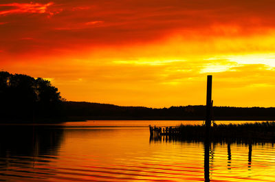 Scenic view of lake at sunset