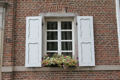 Window on white wall of building
