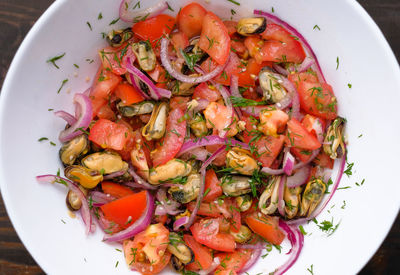 High angle view of food in plate
