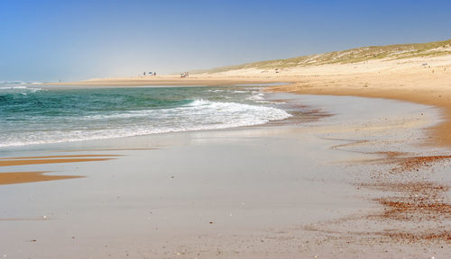 Scenic view of beach against clear sky