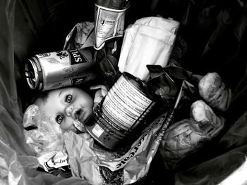 High angle portrait of baby girl holding toy