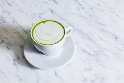 High angle view of coffee on table