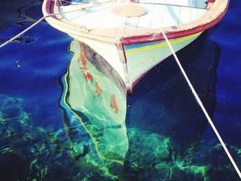 Close-up of multi colored boat in sea