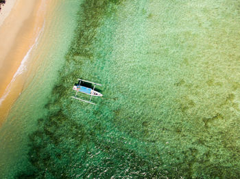 High angle view of motorboat in sea