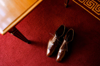 High angle view of shoes on table