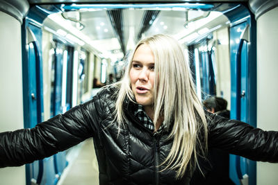 Beautiful woman in bus