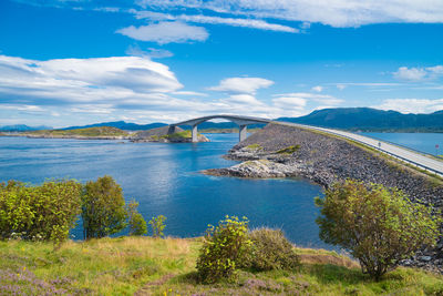 Scenic view of bay against sky