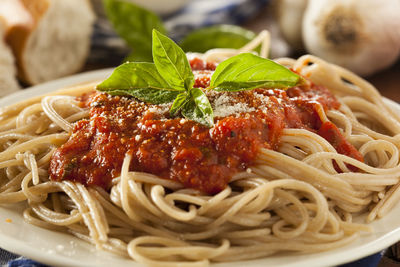 Close-up of noodles in plate