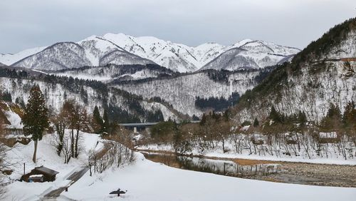 Scenic view of snowcapped mountains against sky
