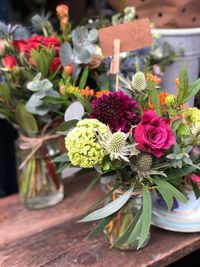 Close-up of pink flowers on table